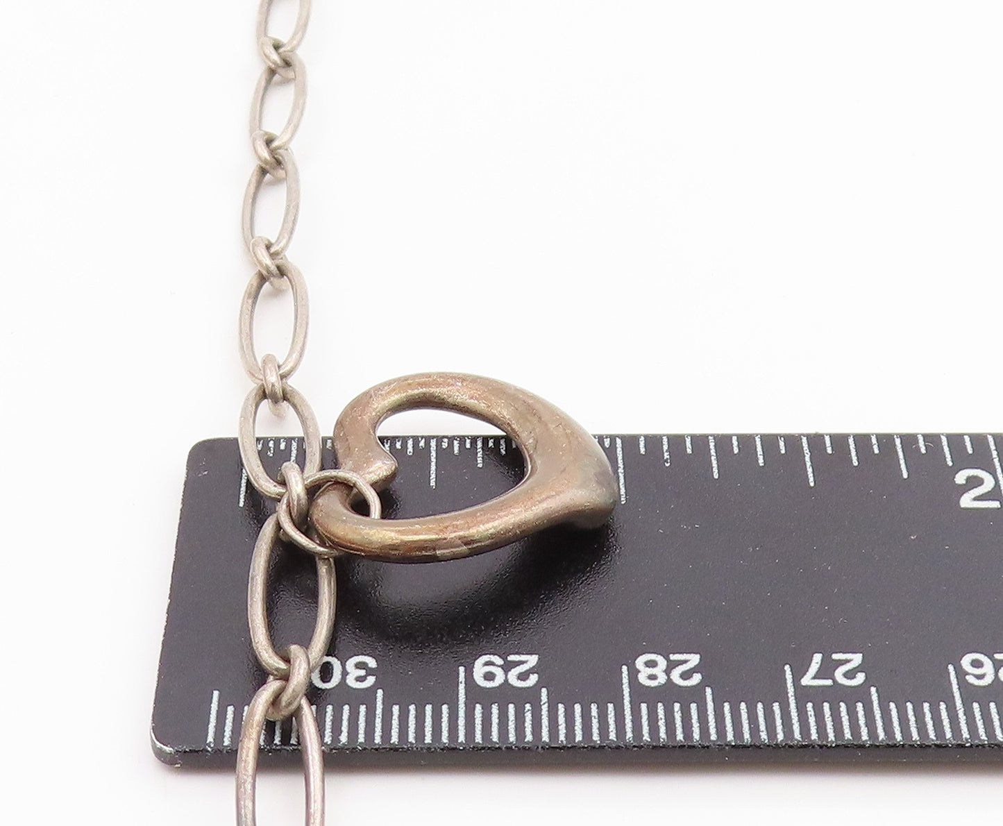 TIFFANY 925 Silver Vintage Smooth Open Love Heart Chain Bracelet BT7215