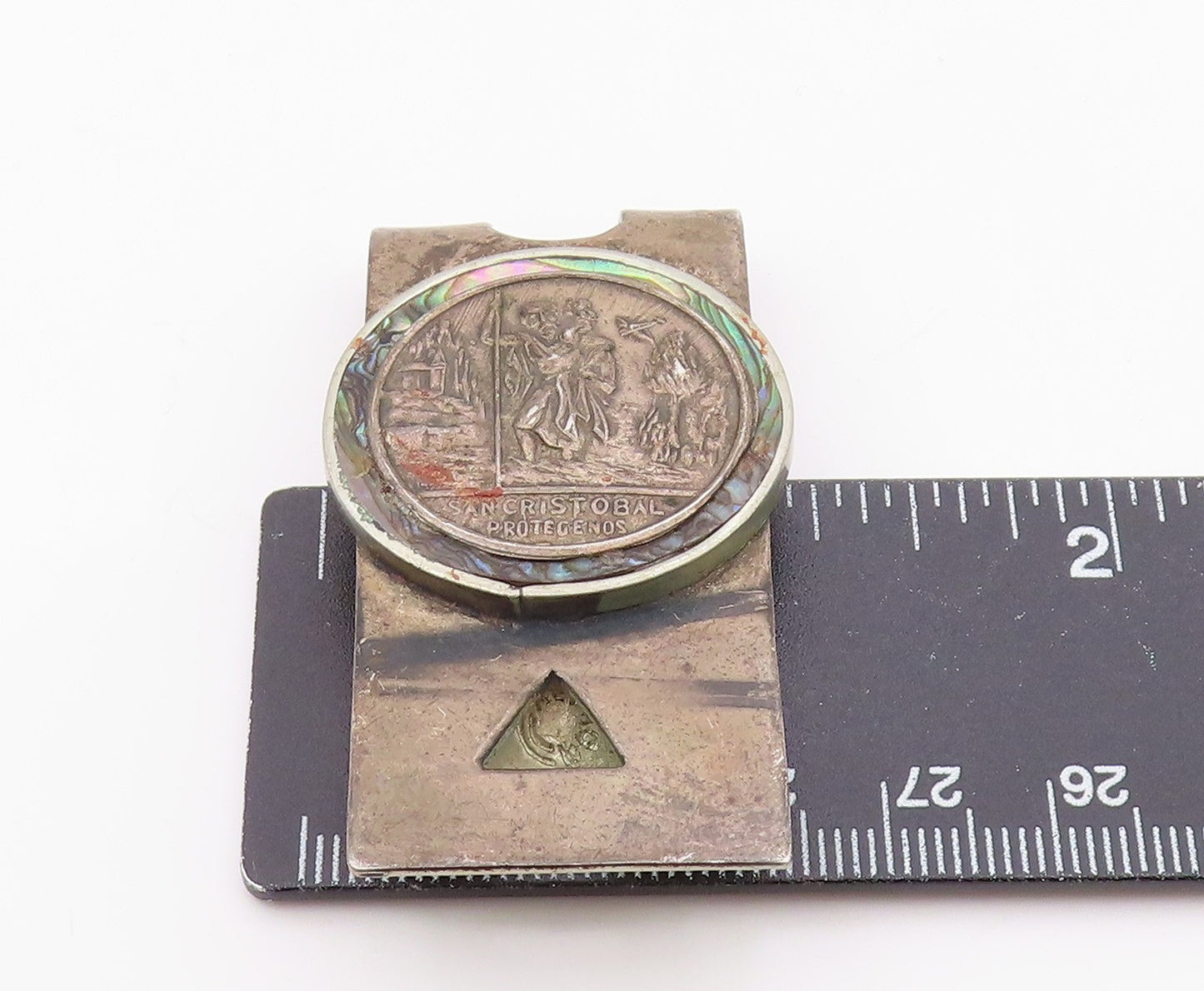 MEXICO 925 Silver Vintage Abalone San Cristobal Protegenos Money Clip TR3286