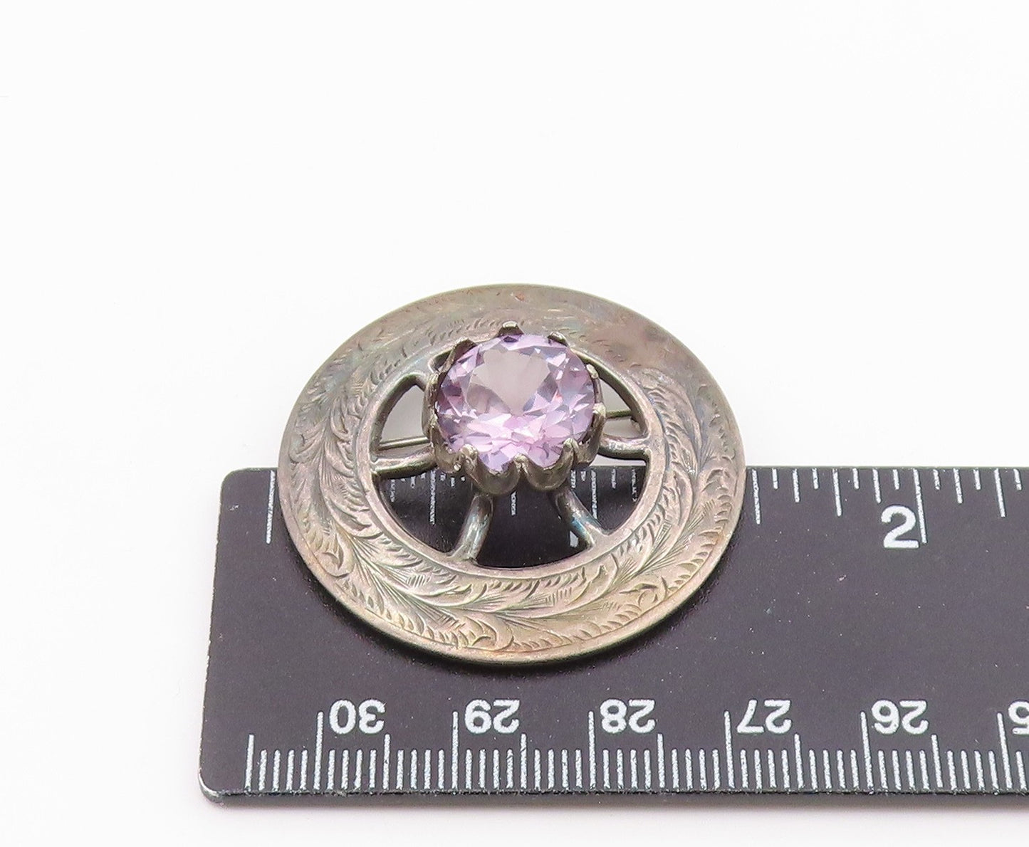925 Sterling Silver Vintage Brooch Pin Faceted Gemstone Celtic Thistle BP12565