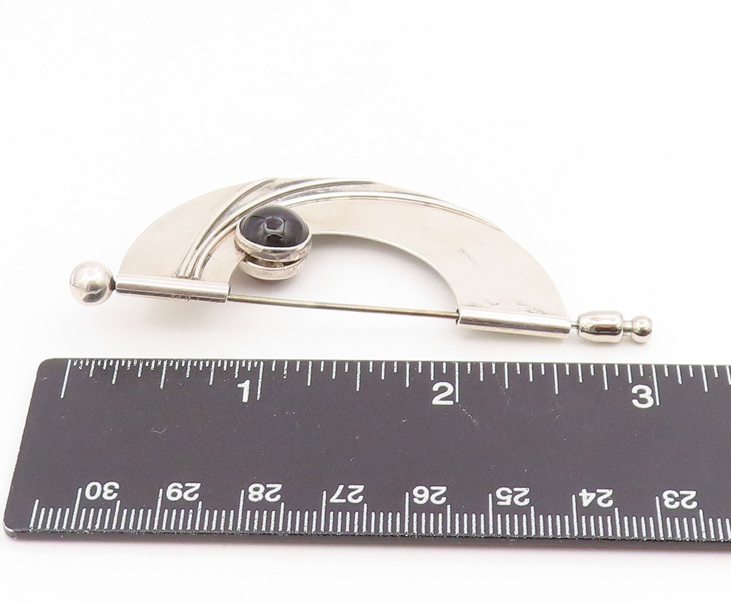 925 Sterling Silver Vintage Brooch Pin Round Cabochon Onyx & Carnelian BP12431