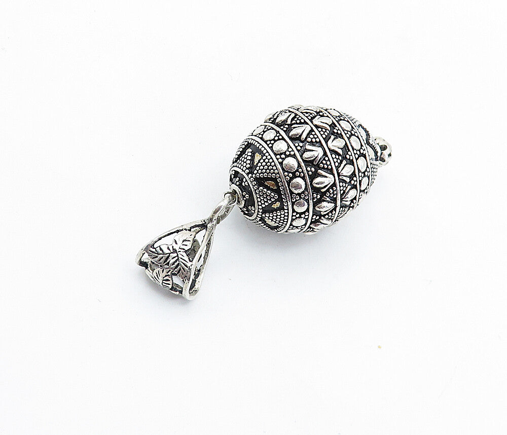 925 Sterling Silver Vintage Ornate Patterned Hollow Drop Pendant PT4507