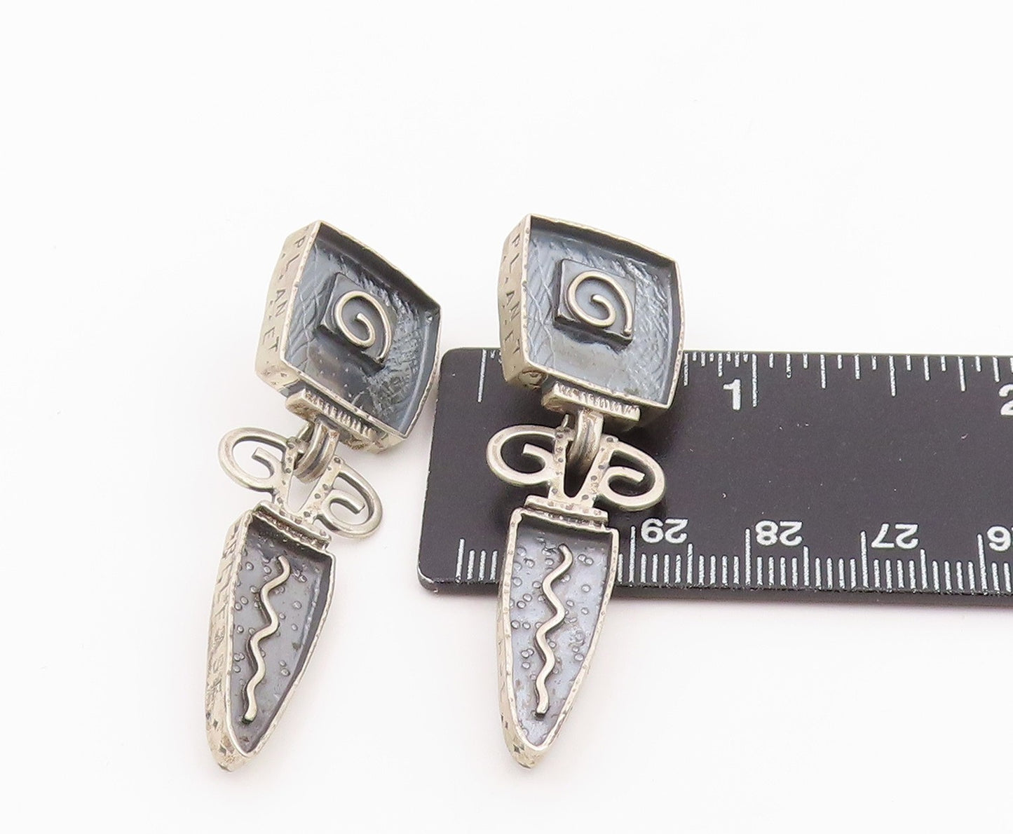 925 Sterling Silver Vintage Earrings Abstract Geometric Spiral Dangle EG14084