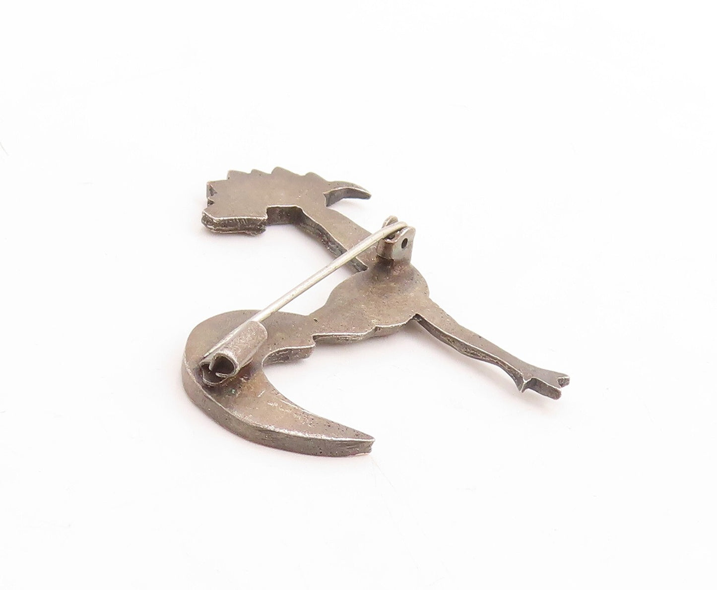925 Sterling Silver Vintage Brooch Pin Dark Tone Cutout Roderunner Bird BP11442