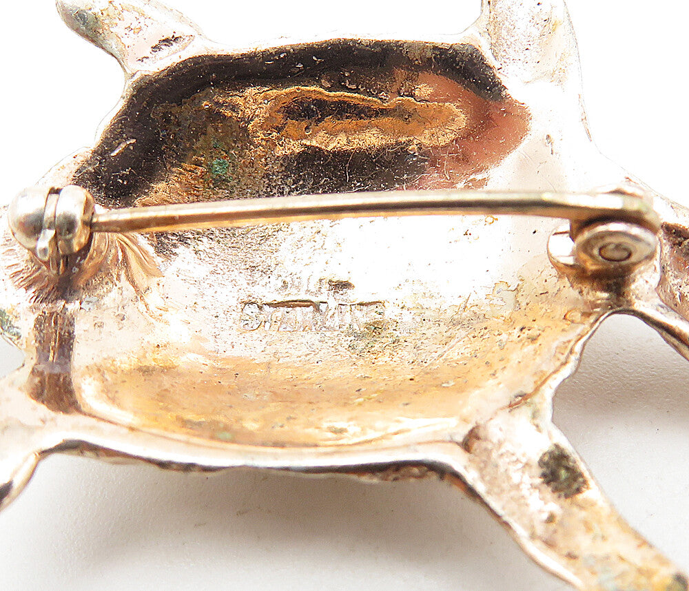 925 Sterling Silver Vintage Rose Gold Plated Turtle Motif Brooch Pin BP2989
