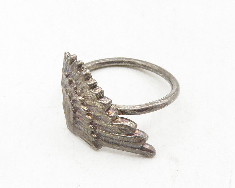 925 Sterling Silver Vintage Antique Dark Tone Wing Band Ring Sz 8 RG9922