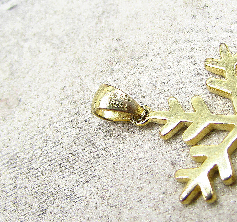Gold Over 925 Sterling Silver Blue Enamel Snowflake Drop Pendant PT1480