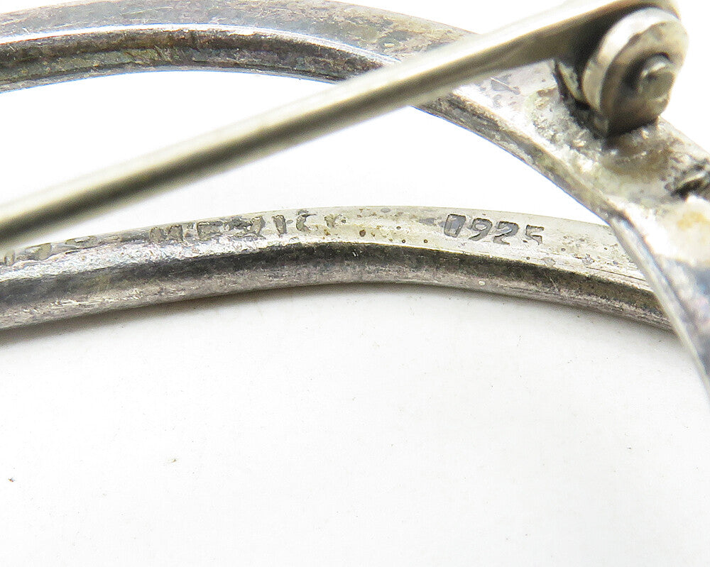 MEXICO 925 Sterling Silver Vintage Dark Tone Swirl Design Brooch Pin BP4115