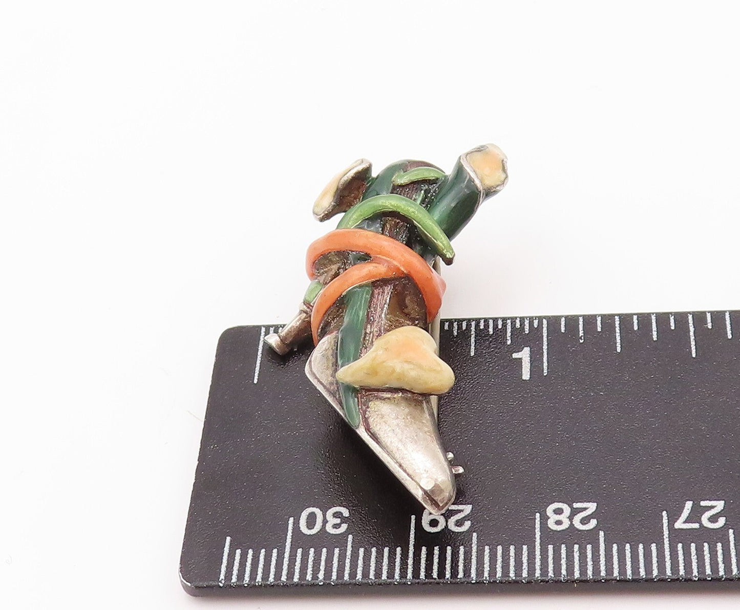925 Sterling Silver Vintage Brooch Pin Enameled Roped & Floral Shoe BP11177