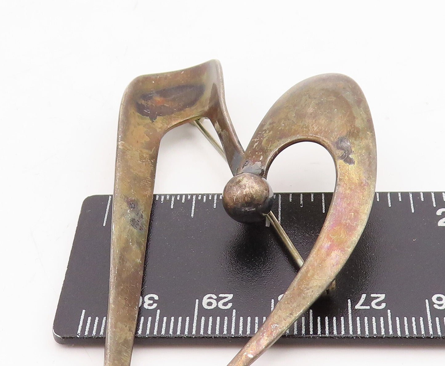 925 Sterling Silver Vintage Brooch Pin ORB Dark Tone Open Heart Design BP11456