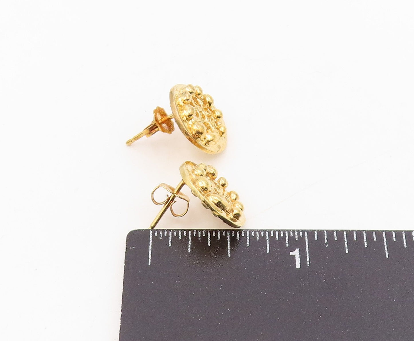 925 Sterling Silver Vintage Earrings Gold Plated Round Open Weave Button EG13883