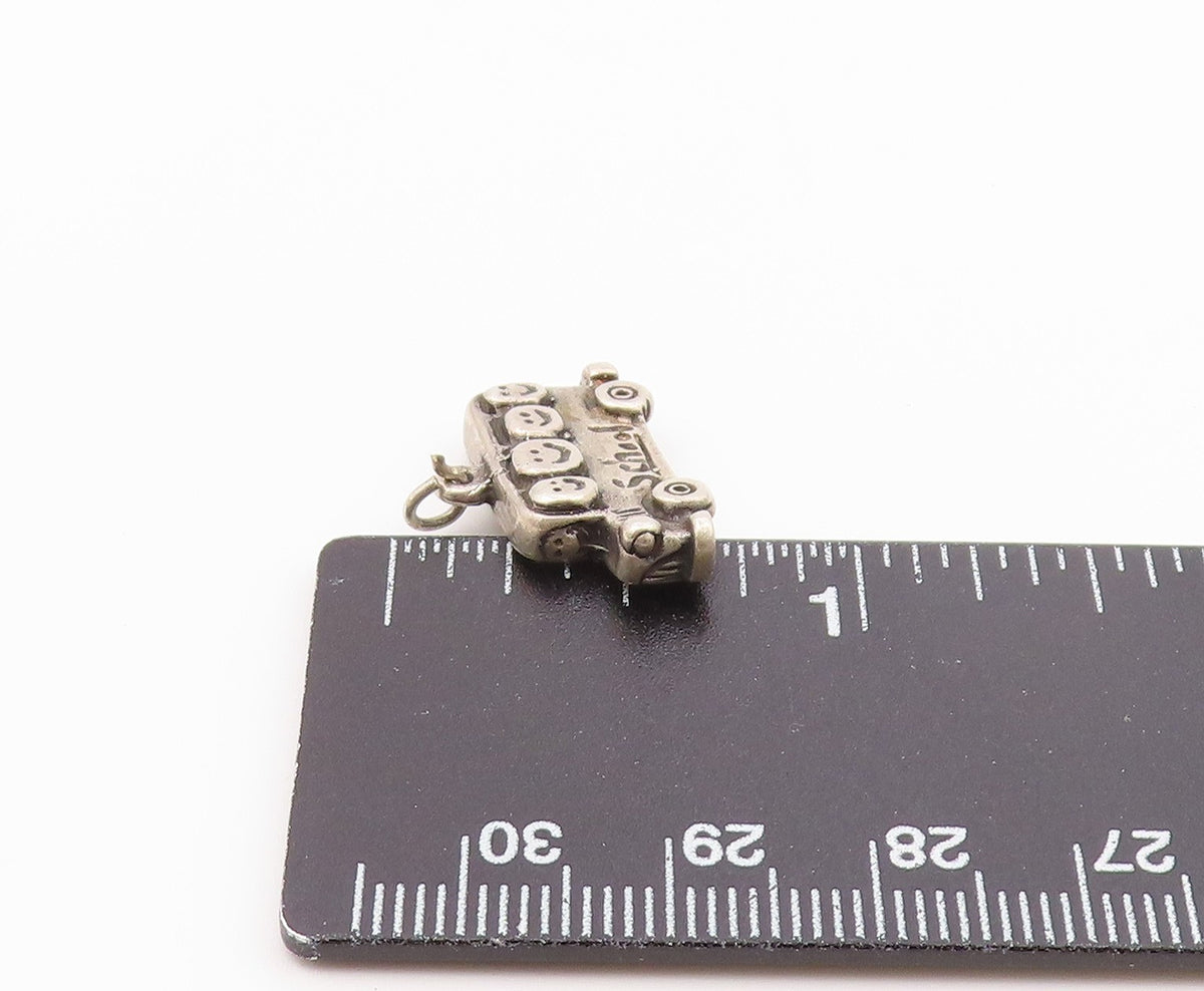 925 Sterling Silver Vintage Happy Students On School Bus Pendant PT19739