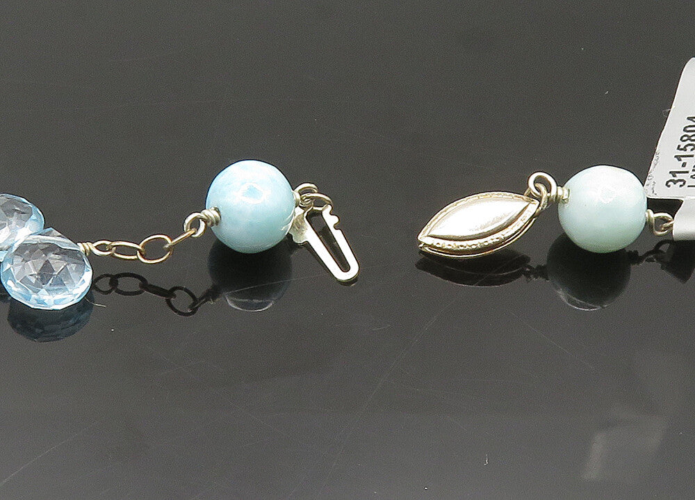 925 Sterling Silver Vintage Larimar & Blue Topaz Chain Necklace NE3425