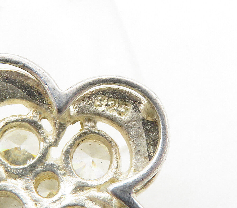 925 Sterling Silver Vintage Cubic Zirconia Flower Motif Pendant PT12973