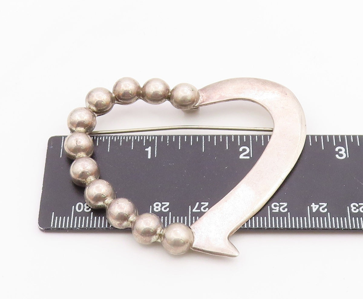 MEXICO 925 Sterling Silver Vintage Shiny Bubble Love Heart Brooch Pin BP6742