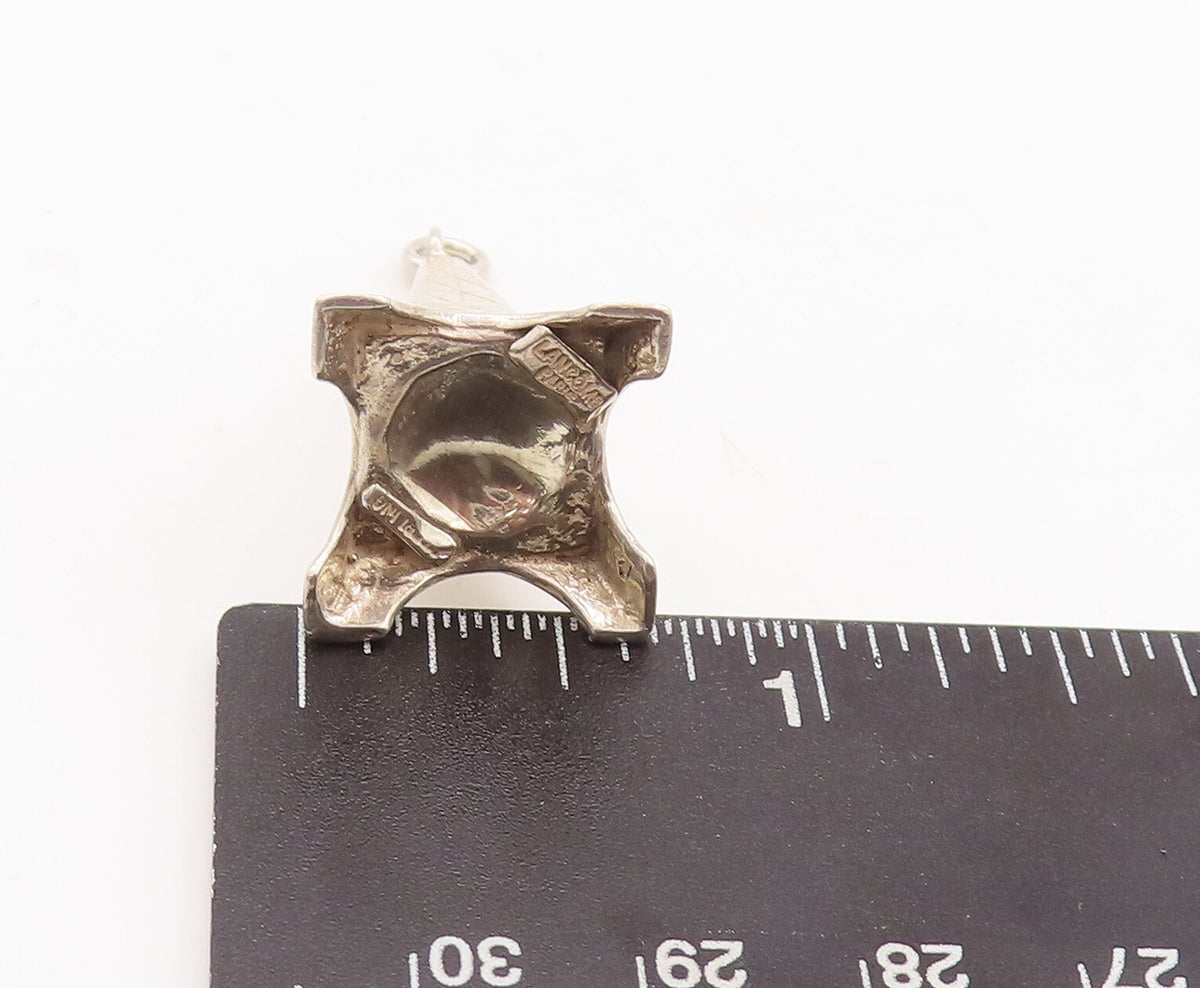 925 Sterling Silver Vintage Pendant LANCOME PARISE Carved Eiffel Tower PT23153