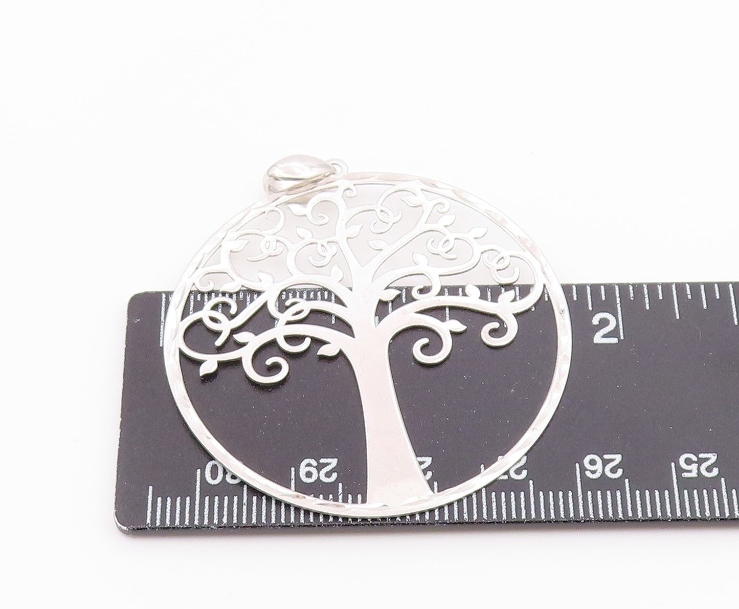 925 Sterling Silver Vintage Shiny Tree Of Life Motif Round Pendant PT17743