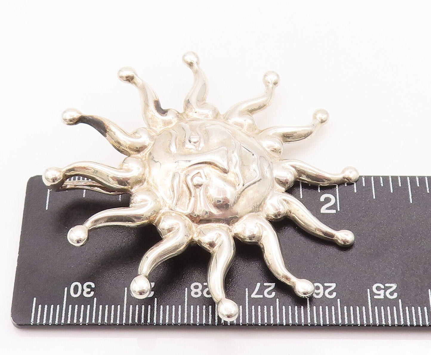 925 Sterling Silver Vintage Brooch Pin CAROLYN POLLACK Carved Sun Face BP10808