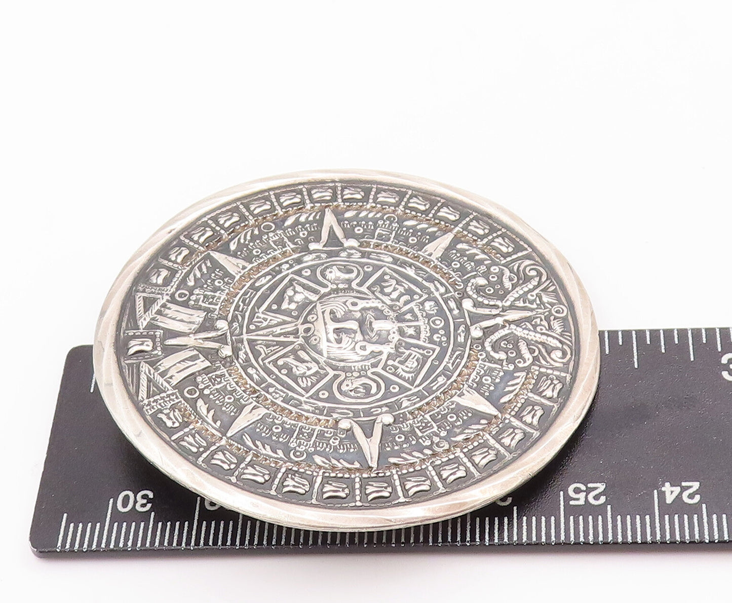 925 Sterling Silver Vintage Brooch Pin MEXICO Large Celtic Calendar BP10955
