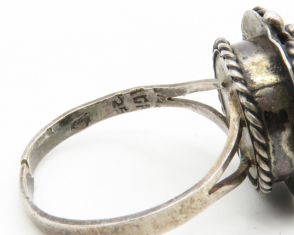 MEXICO 925 Silver Vintage Turquoise Floral Twist Cocktail Ring Sz 9.5 RG13972