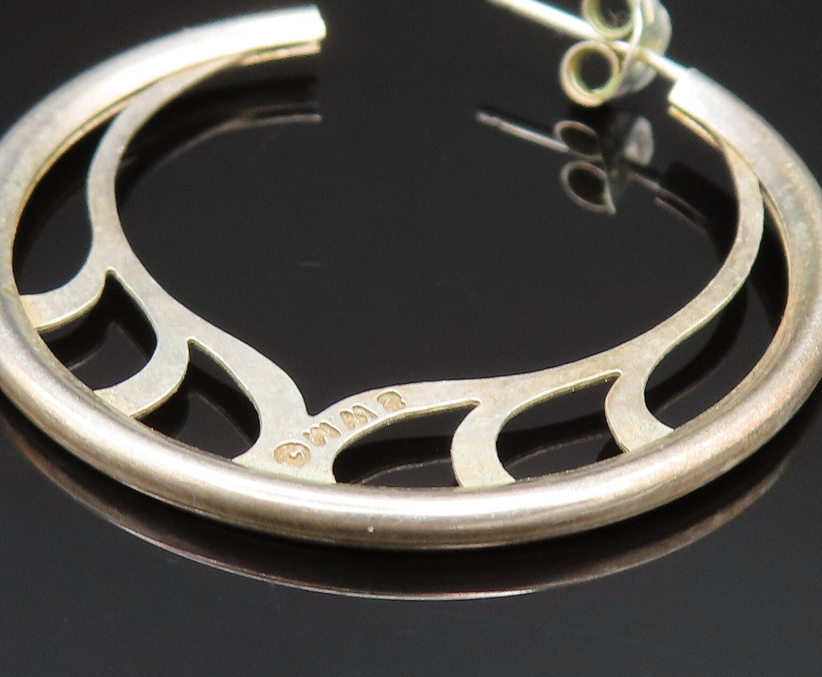 DESIGNER 925 Sterling Silver Vintage Flame Cutout Motif Hoop Earrings EG11822