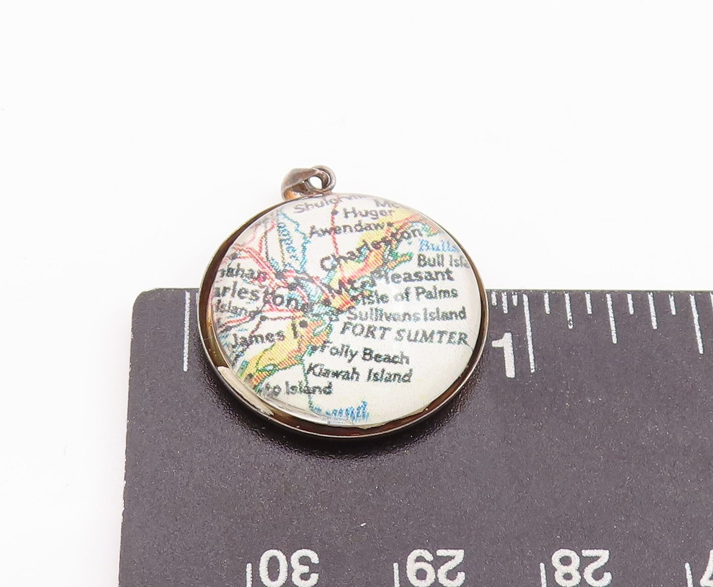 925 Sterling Silver Vintage Pendant Minimalist Round Map PT23363
