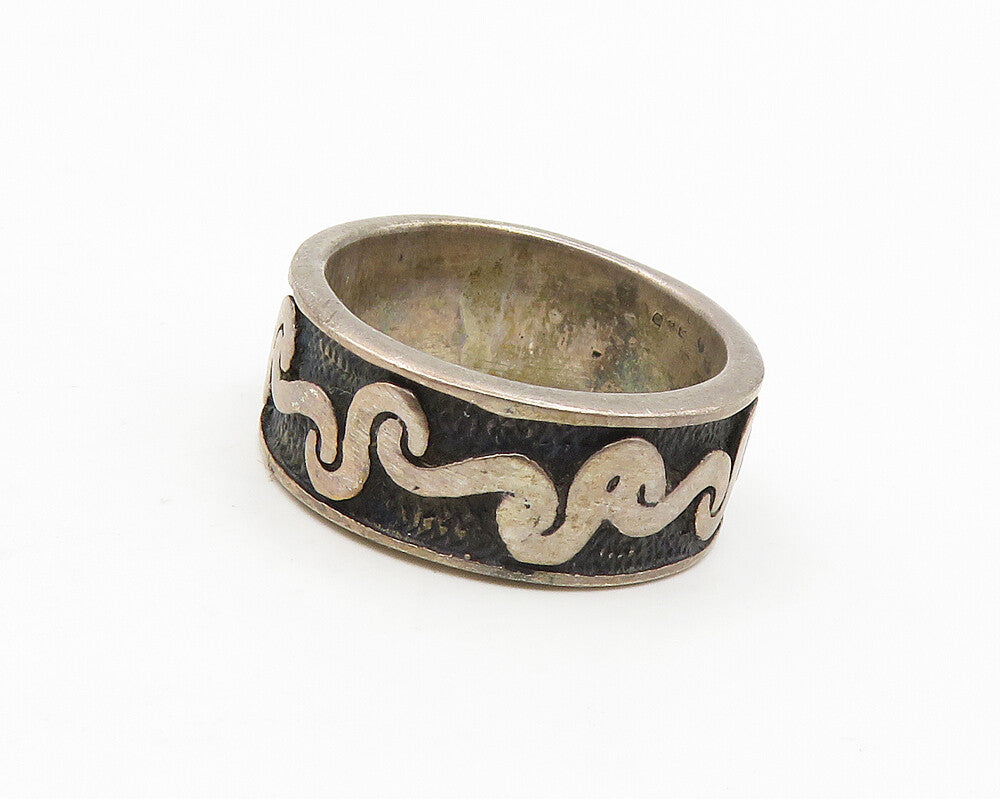 925 Sterling Silver Vintage Oxidized Swirl Pattern Band Ring Sz 6 RG18651