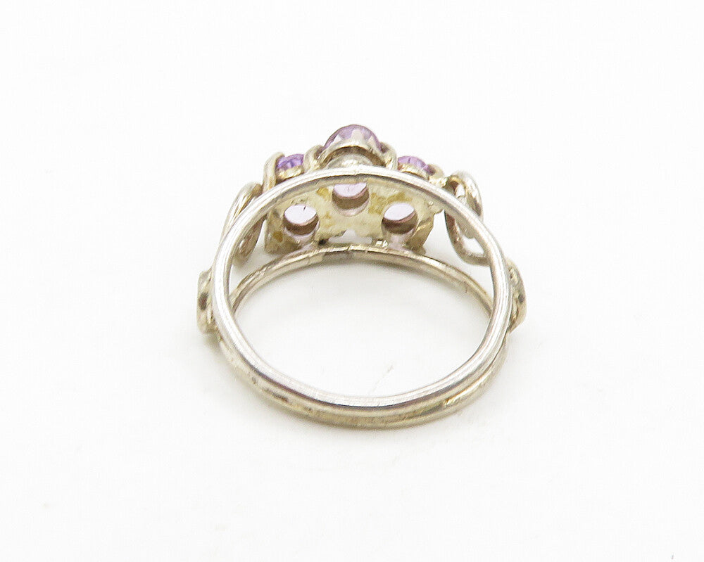 925 Silver Vintage Prong Set Amethyst Petite Swirl Band Ring Sz 4.5 RG19833