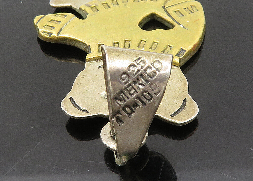 MEXICO 925 Sterling Silver Vintage Two Tone Love Teddy Bear Pendant PT16963