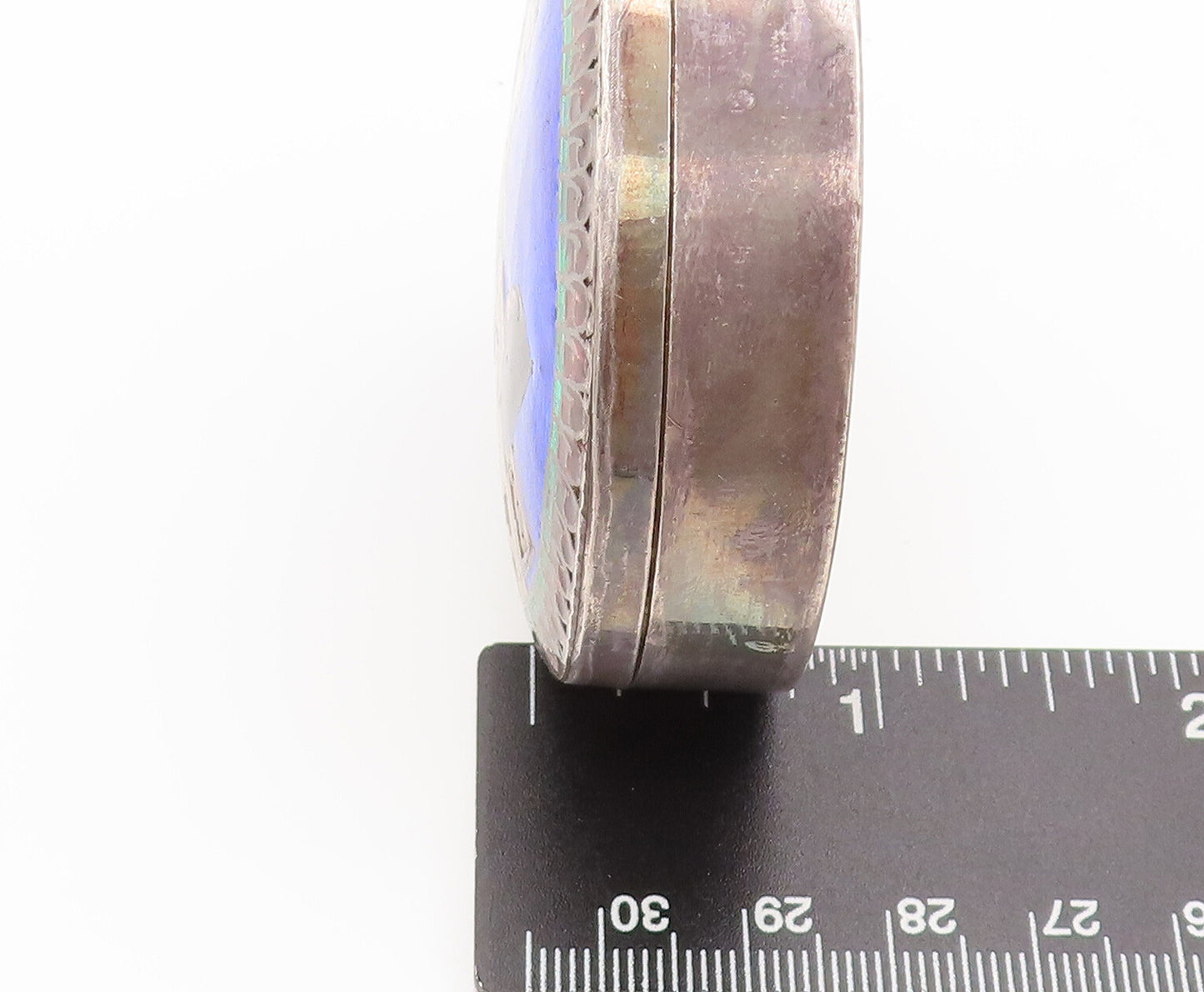 925 Silver Vintage Enameled Indian Girl Writing Pill Box (OPENS) TR3631