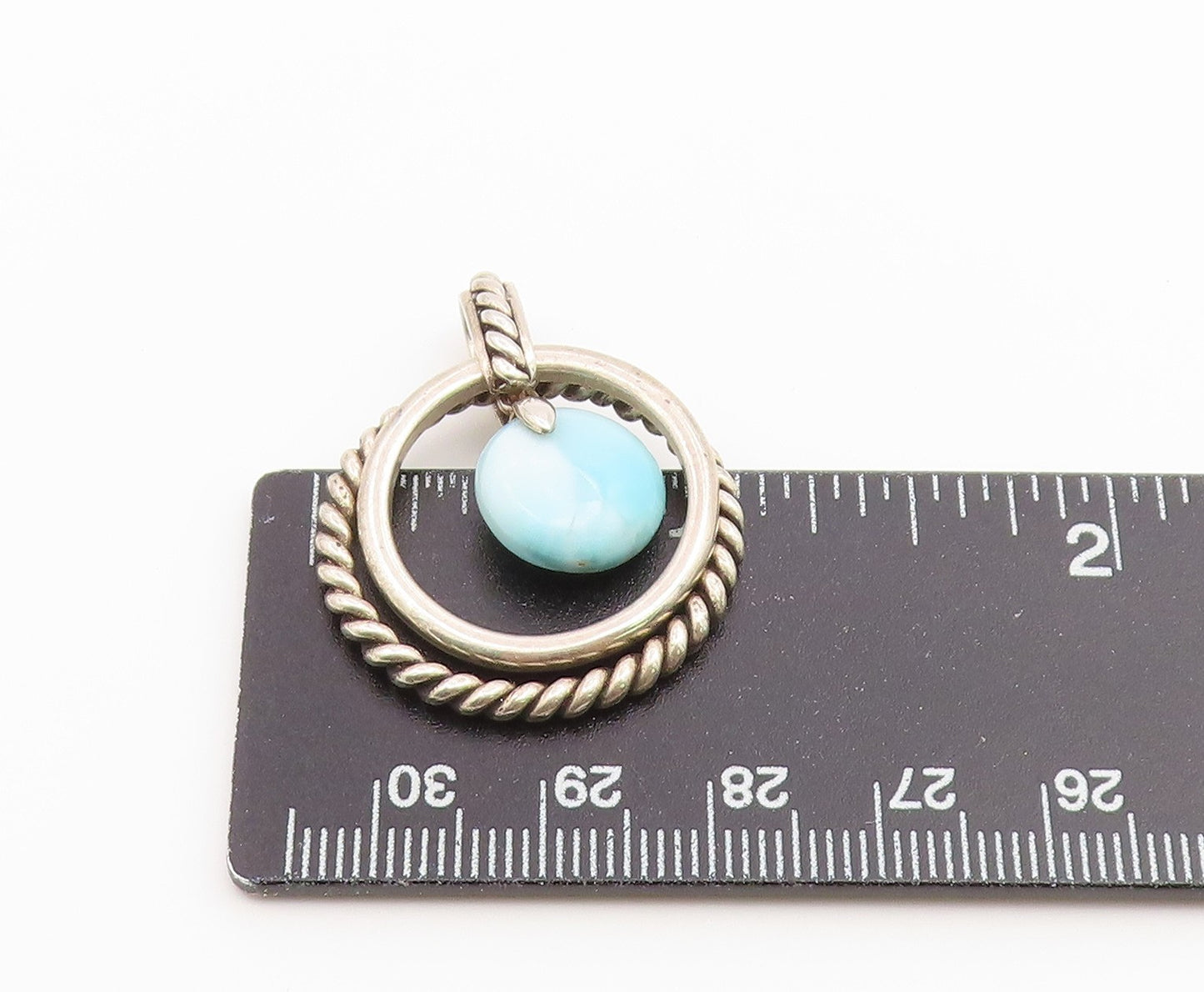 925 Sterling Silver Vintage Pendant Classic Larimar Twisted Rope Circle PT26557