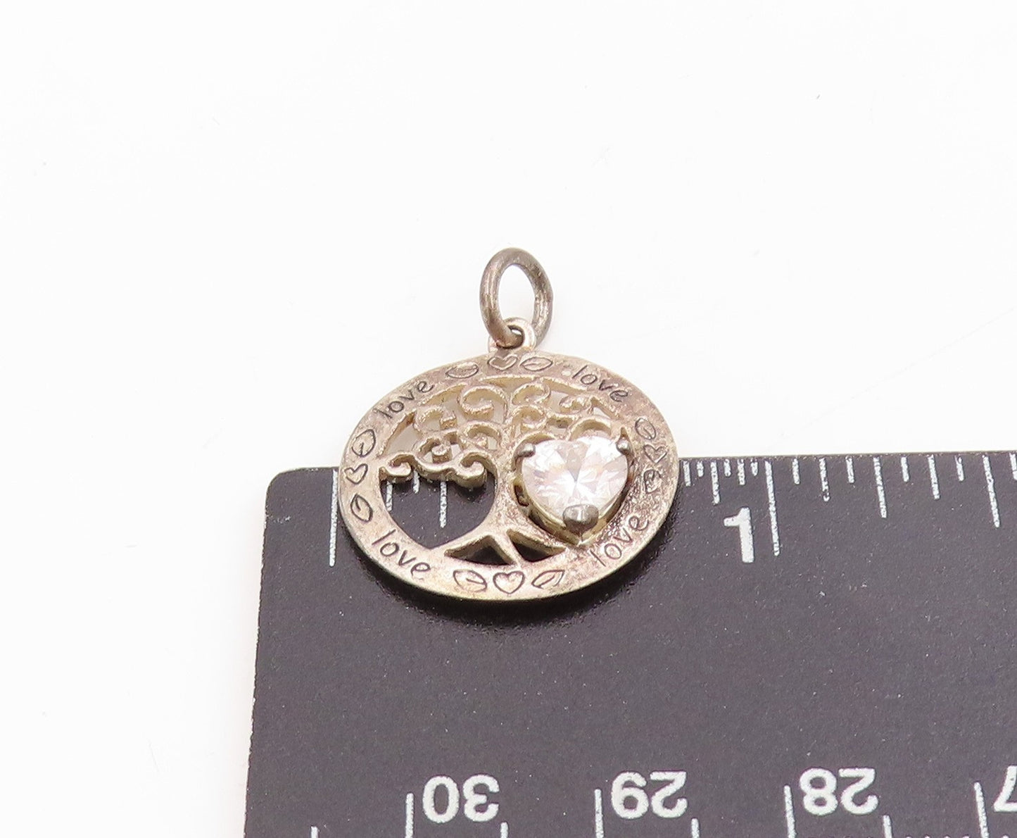 925 Sterling Silver Vintage Pendant Heart Shaped Topaz Tree Of Life PT25364