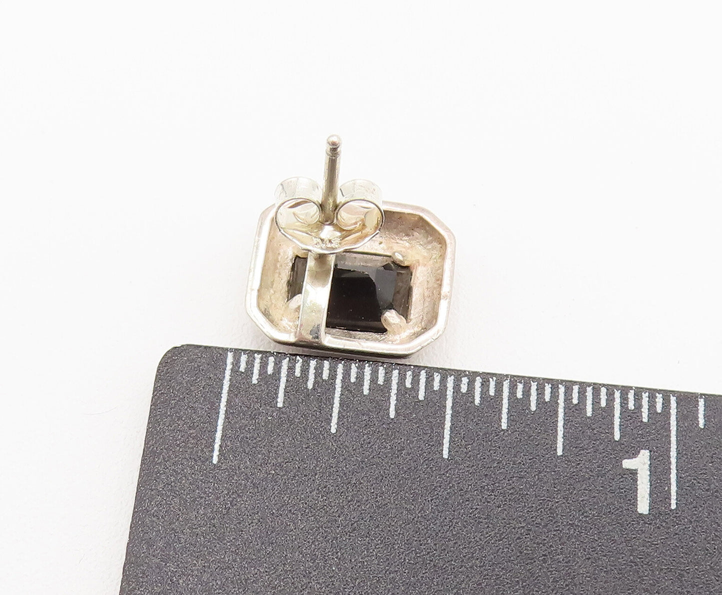925 Sterling Silver Vintage Emerald Cut Black Onyx Stud Earrings EG12323
