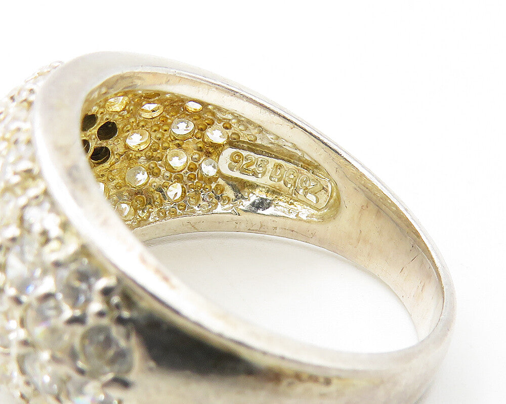 925 Sterling Silver Hematite & Cubic Zirconia Floral Band Ring Sz 7 RG10114