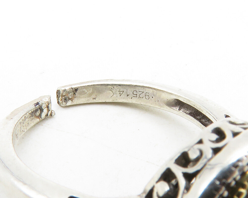 925 Sterling Silver Vintage Genuine Diamonds 2 Tone Band Ring Sz 6 RG13397