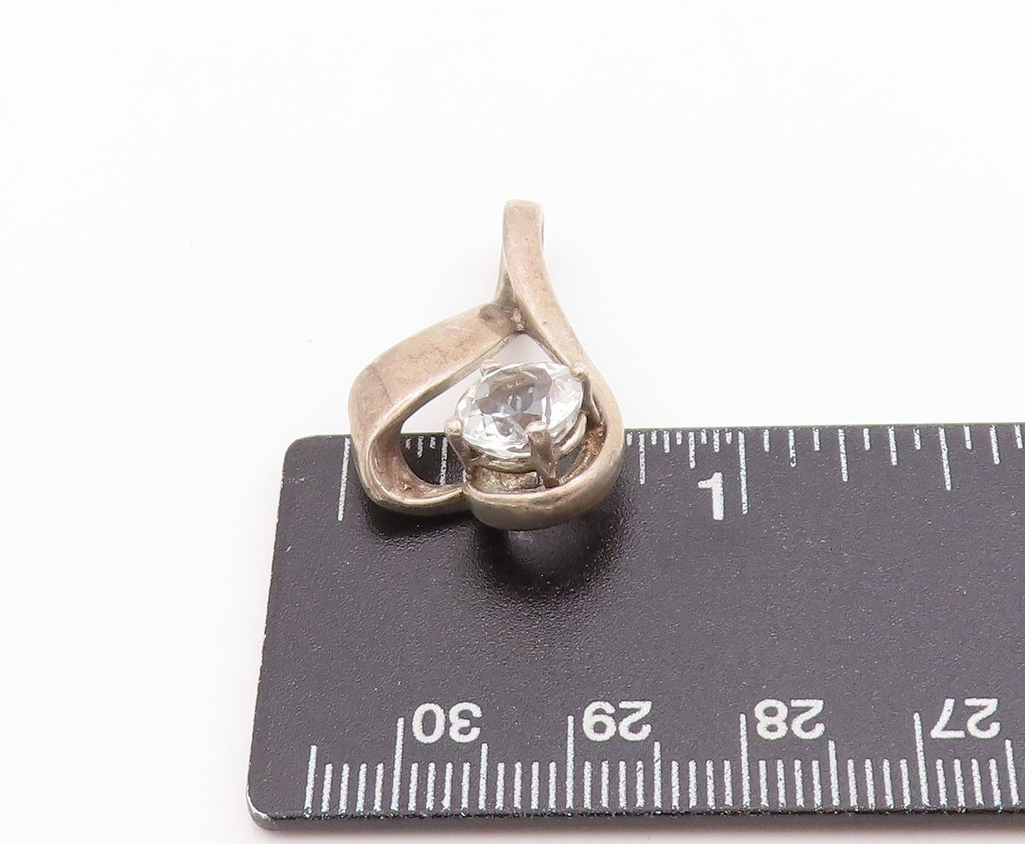 925 Sterling Silver Vintage Pendant CZ Minimalist Twisted Love Heart PT24913