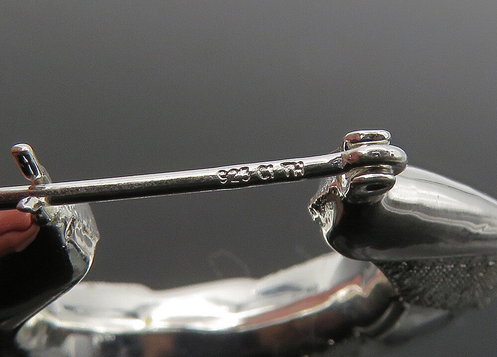 925 Sterling Silver Vintage Shiny Textured Hollow Hoop Earrings EG10410