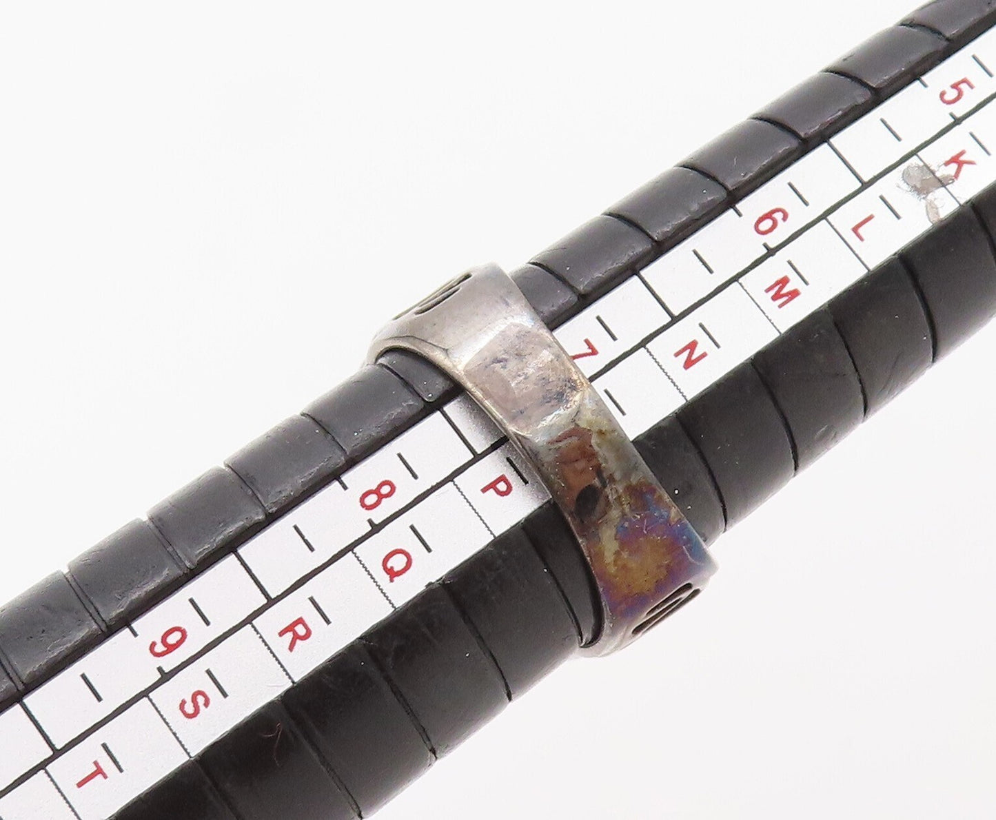 925 Sterling Silver Vintage Ring Diamonds & Gemstone Cutout Band Sz 7 RG30792