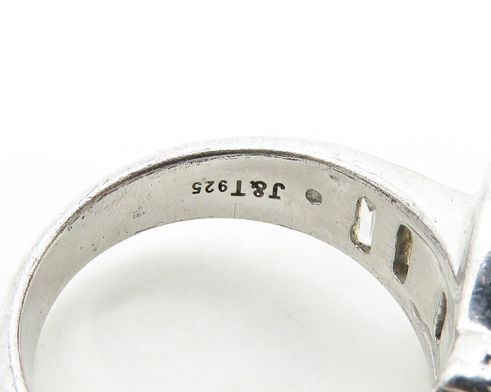 925 Sterling Silver Shiny Topaz Belt Buckle Motif Band Ring Sz 8 RG17328