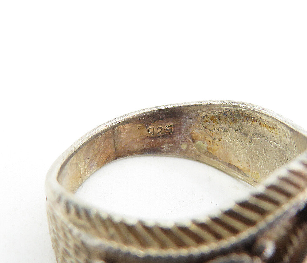 925 Sterling Silver Vintage Petite Turquoise Twist Band Ring Sz 9 RG5242