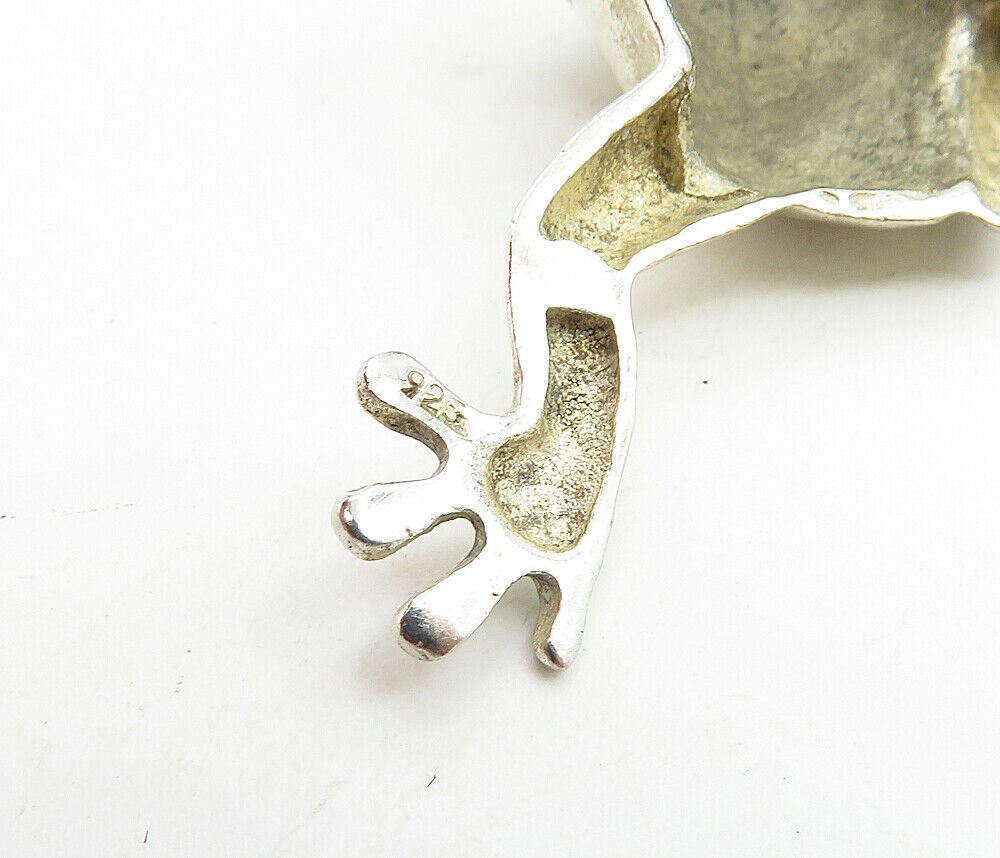 925 Sterling Silver Vintage Green Stone Shiny Frog Motif Pendant PT6671