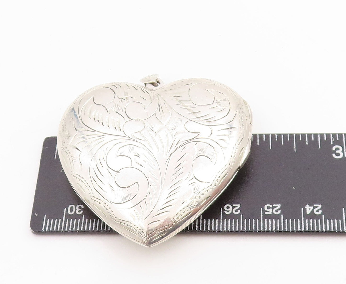 925 Sterling Silver Vintage Pendant Etched Large Floral Love Heart OPENS PT25193