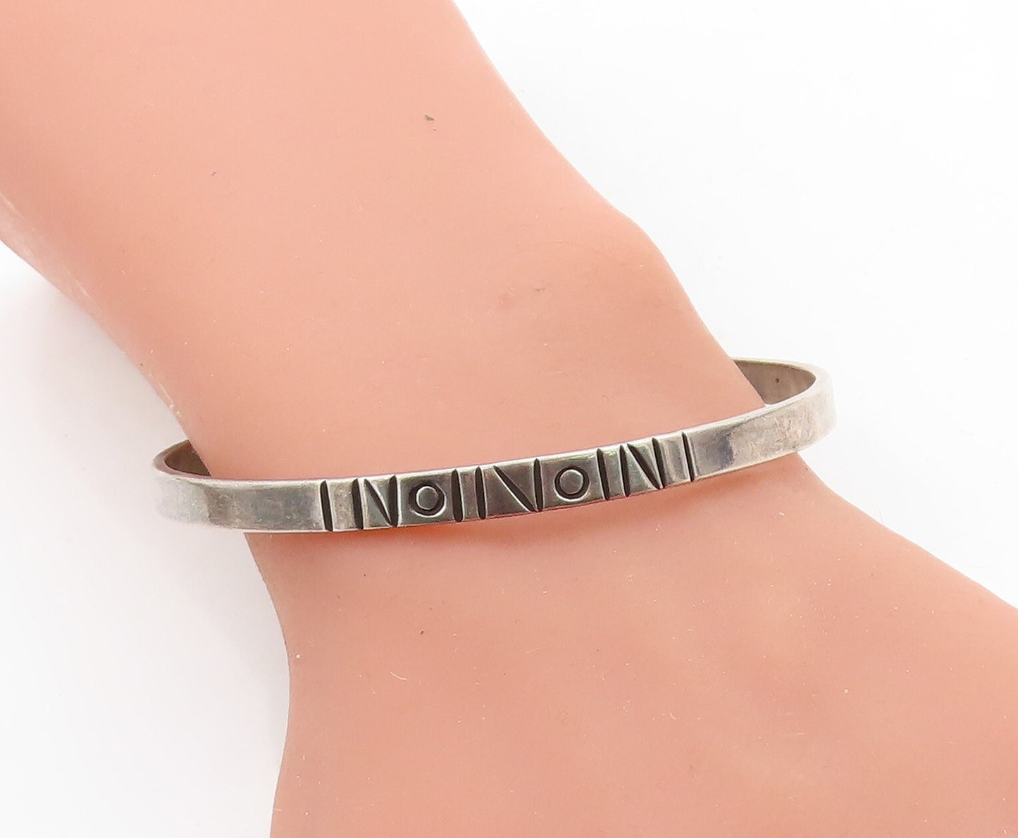 MEXICO 925 Sterling Silver Vintage Dark Tone Etched Bangle Bracelet BT1899