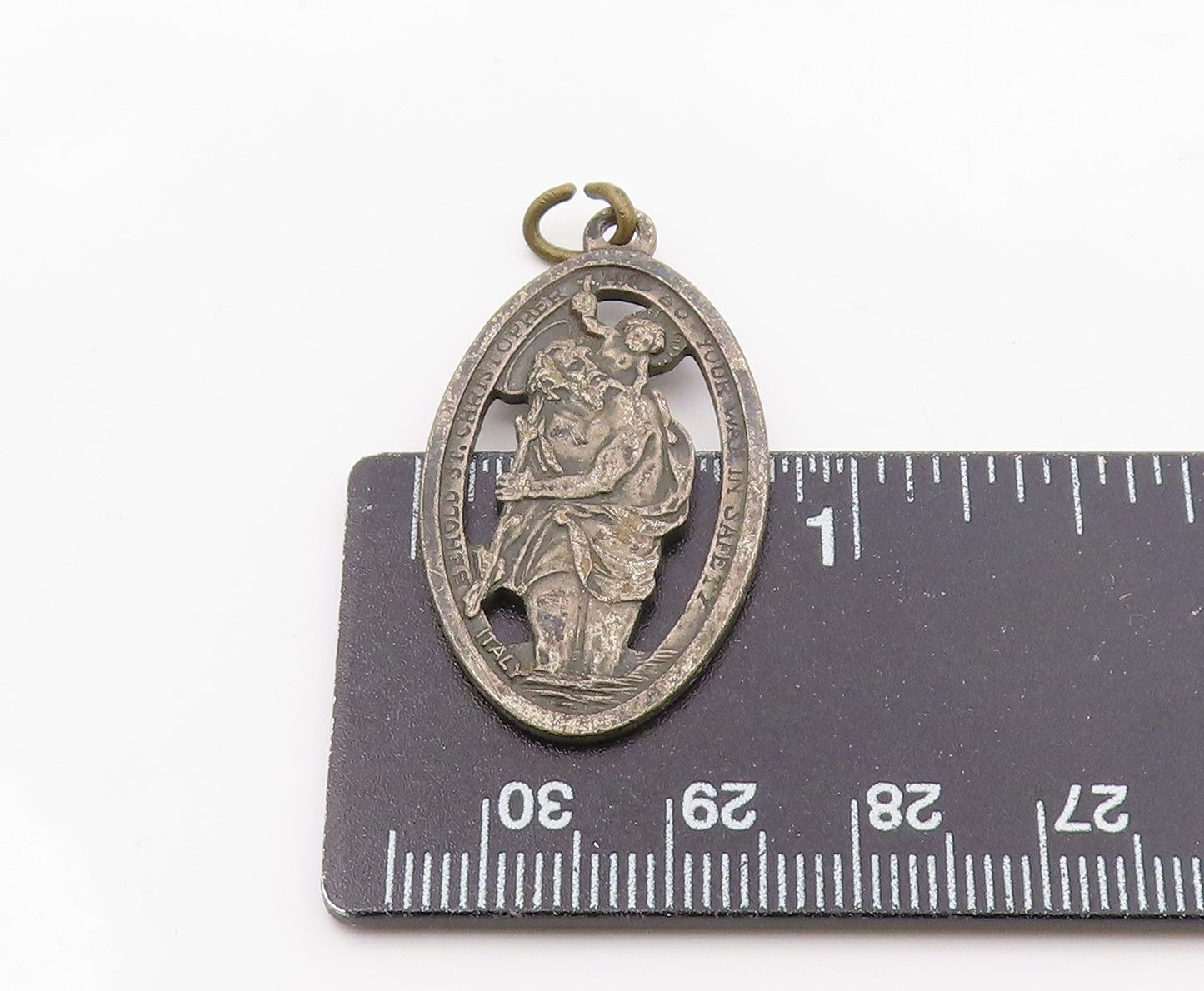 925 Sterling Silver Vintage Antique Oxidized St. Christopher Pendant PT15230