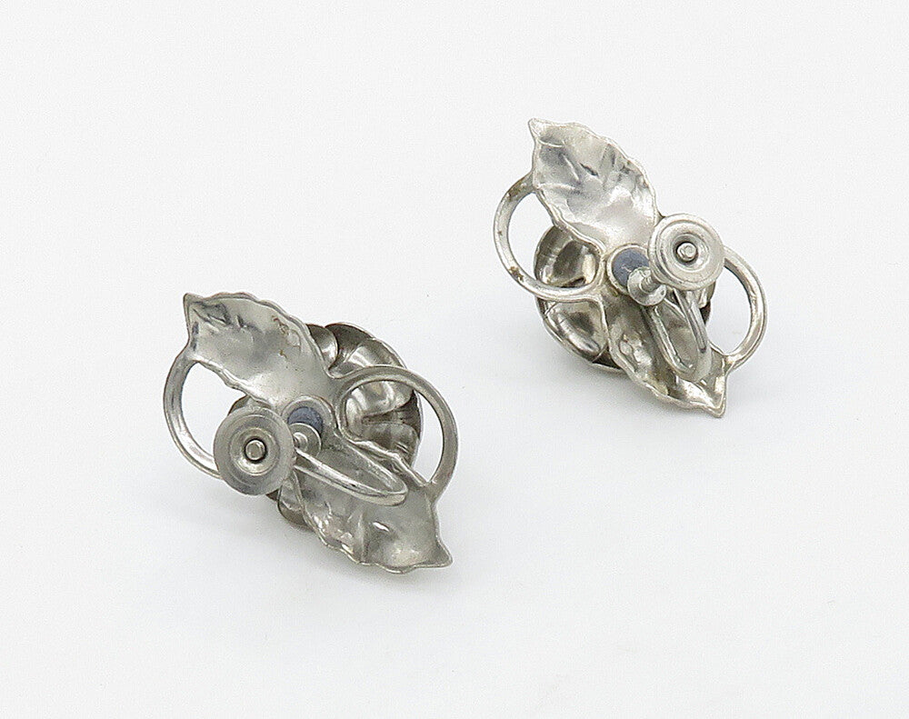 925 Sterling Silver Vintage Topaz Flower Motif Non Pierce Earrings EG8277