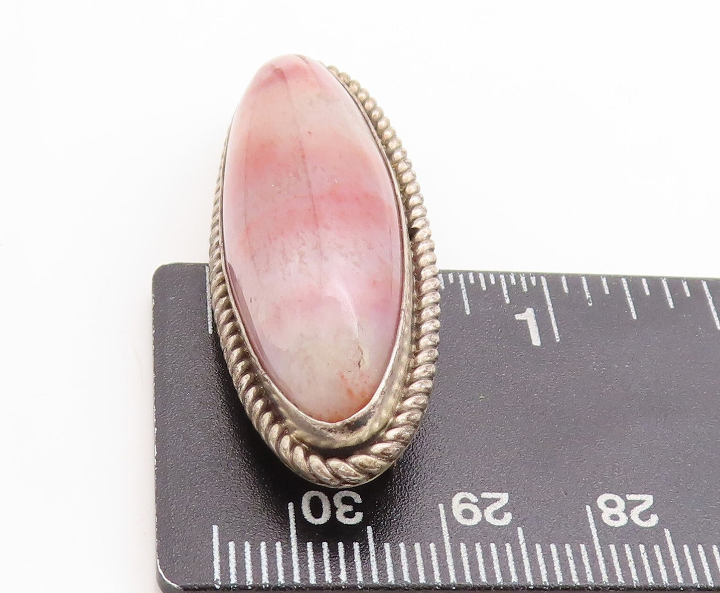 925 Sterling Silver Vintage Brooch Pin Cabochon Oval Pink Gemstone BP11371