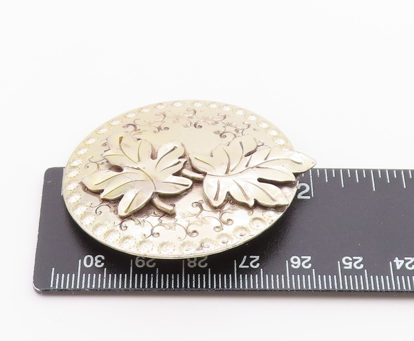 GRET BARKIN 925 Silver Vintage Oak Leaf Swirl Pattern Brooch Pin BP9385