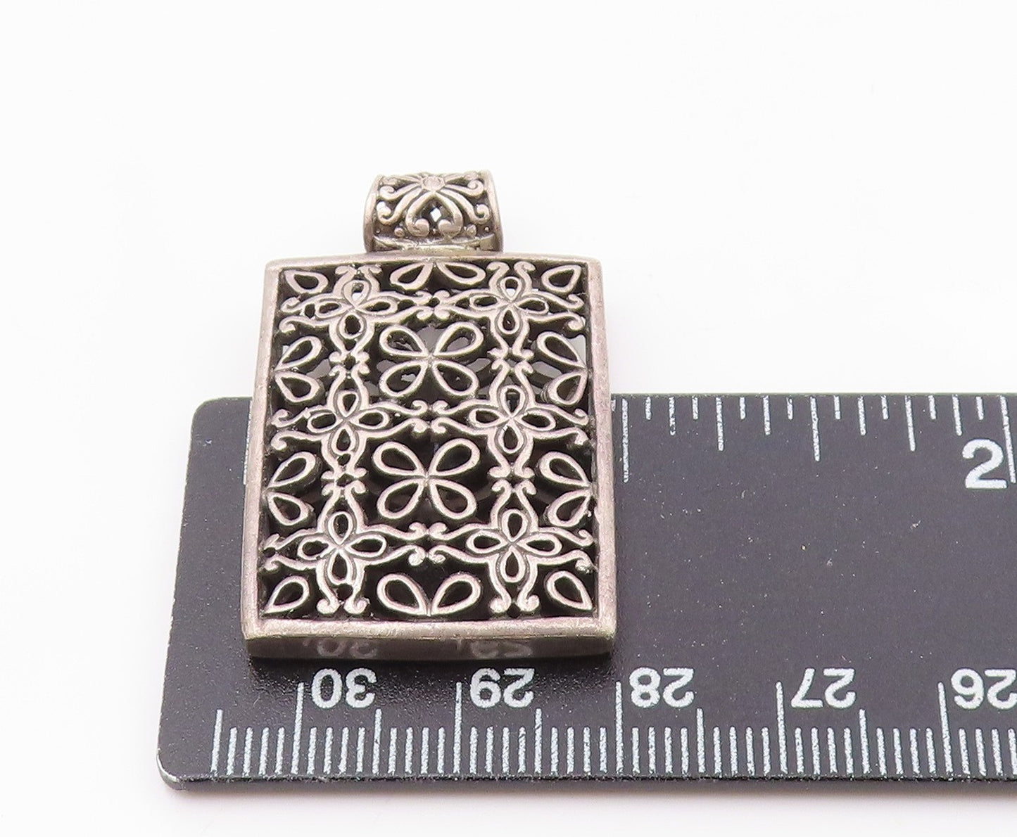 925 Sterling Silver Vintage Dark Tone Open Floral Pattern Pendant PT16992