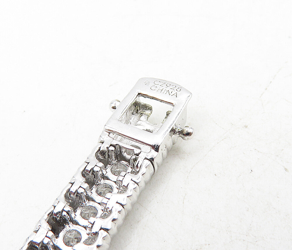 925 Sterling Silver Sparkling Cubic Zirconia Hinge Chain Bracelet BT4073