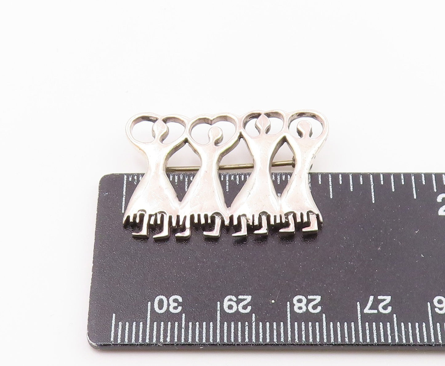925 Sterling Silver Vintage Shiny Women In Dresses Brooch Pin BP9095