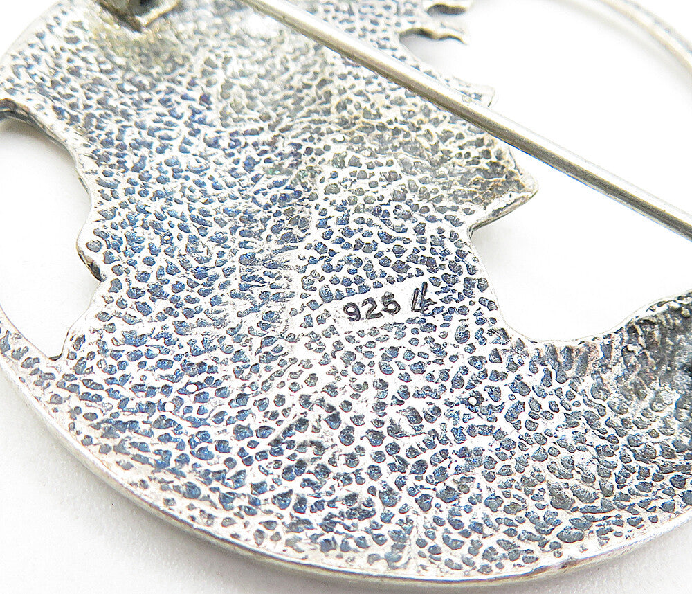 925 Sterling Silver Vintage Dark Tone Woman's Profile Round Brooch Pin BP1513